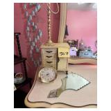 Vintage jewelry box, towel holder, clock and ha..
