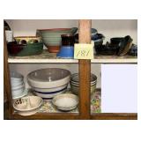 Contents of Double cabinet including Crock Bowl