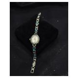 Silvertown watch with turquoise rhinestone accents