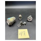 A silver-toned miniature piano, vintage silver ..