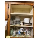 2 Shelves of assorted glass cups and dishes