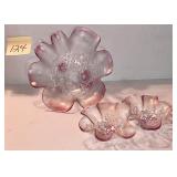 Vintage Mikasa Rosella frosted pink glass bowl ..