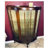 Art Deco Bow Glass Front, two shelves, Curio Ca..