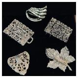 Vintage Goldtone filigree Belt buckles, & scarf..
