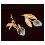 Vintage  Goldtone & Faceted Lead Crystal Floral..