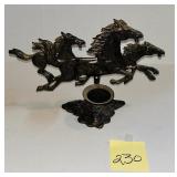 Vintage cast iron three-horse running candle ho..