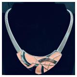 Vintage Trifari silver-toned enamel geometric c..
