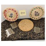 Vintage woven rattan trivet &  stainless steel ..