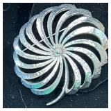 Vintage Monet large brushed silver spiral flowe..