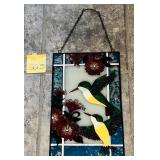 Glass hummingbird suncatcher panel with flowers