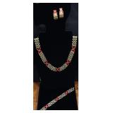 Vintage wide panther link Goldtone & red enamel..