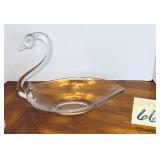 Vintage Duncan & Miller clear glass swan bowl, ..