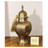 Vintage etched brass lidded ginger jar canister