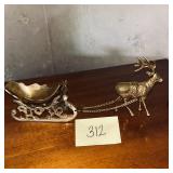 Vintage Bombay Company brass reindeer and sleig..