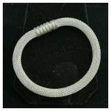 Silver tone open cuff mesh bangle bracelet with..