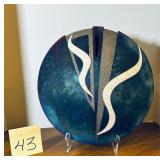 Striking round, flattened studio art pottery vase