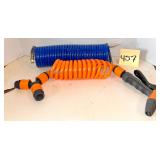 Blue and Orange coiled EVA garden hose