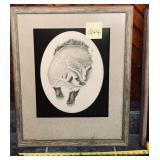 Framed & Signed graphite drawing of a badger