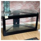 Black metal and tempered glass entertainment co..