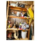 Contents of 4 shelves shown (funnels, saw, gas ..