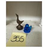 Vintage brass duck and Blue Bird of Happiness