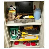Contents of three shelves shown