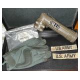 Combat gloves, angle head flashlight and patches