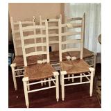 Vintage ladderback chairs with woven rush seats