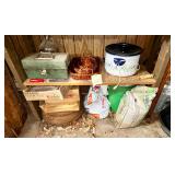 Contents of shelf and below including Glass wat..