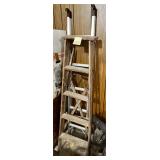 Vintage rustic wooden step ladder & aluminum la..