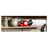 Hedge trimmer, vintage wall-mounted ashtray, & ..