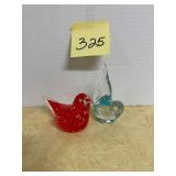 Two adorable art glass birds