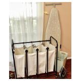 Laundry organizer, Ironing board, iron, & trash..