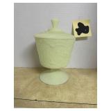 Vintage Fenton yellow uranium glass lidded pede..