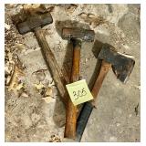 Sledge hammers and an ax