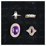 4 .925 Sterling Silver & Stone Rings
