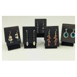 5 Pair .925 Sterling Silver & Stone Earrings