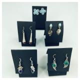 5 Pair .925 Sterling Silver Earrings