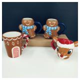 Rudolph & Gingerbread Themed Mugs