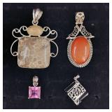 4 .925 Sterling Silver & Stone Pendants