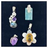 .925 Sterling Silver & Stone Pendants