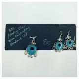 .925 Sterling Silver Chalcedony Pendant & Earrings