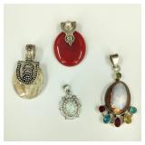 4 .925 Sterling Silver & Natural Stone Pendants