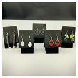 5 Pair .925 Sterling Silver & Stone Earrings