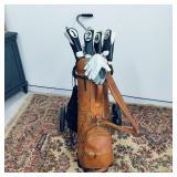 Vtg Leather Bag-King Golf Club Set on Wheels