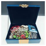 Vintage Jewelry Box Filled with Costume Jewelry