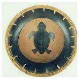 Vintage Pottery Turtle Bowl w/ Woven Rattan Trim