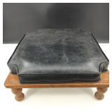 Vtg MCM Ethan Allen Leather/Wood Ottoman/Footstool
