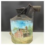 Vtg. Hand Painted Metal Milk Jug Signed by Painter