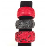 Vintage Carved Resin Asian Bangle Bracelets